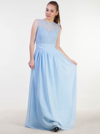 A-line Scoop Neck Floor-length Lace Chiffon with Sashes / Ribbons Bridesmaid Dresses #PDS01013383