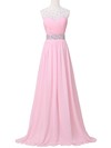 A-line Scoop Neck Sweep Train Tulle Chiffon with Crystal Detailing Bridesmaid Dresses #PDS01013394