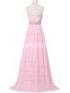 A-line Scoop Neck Sweep Train Tulle Chiffon with Crystal Detailing Bridesmaid Dresses #PDS01013394