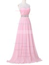 A-line Scoop Neck Sweep Train Tulle Chiffon with Crystal Detailing Bridesmaid Dresses #PDS01013394