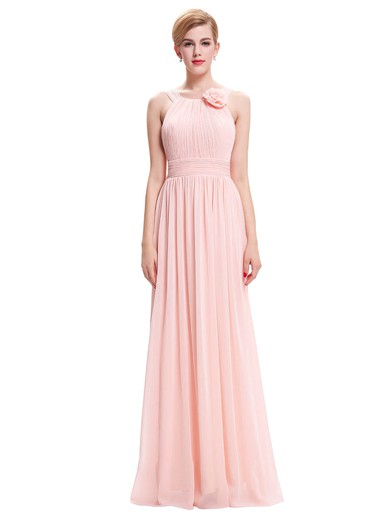 A-line Scoop Neck Floor-length Chiffon with Pleats Bridesmaid Dresses #PDS01013402