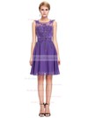 A-line Scoop Neck Short/Mini Chiffon Tulle with Appliques Lace Bridesmaid Dresses #PDS01013404