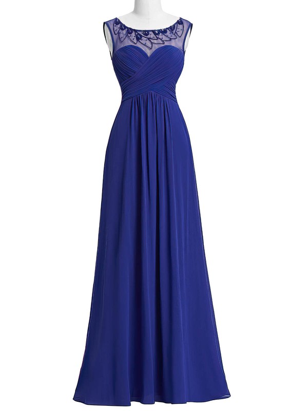 A-line Scoop Neck Floor-length Chiffon Tulle with Beading Bridesmaid Dresses #PDS01013405