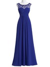 A-line Scoop Neck Floor-length Chiffon Tulle with Beading Bridesmaid Dresses #PDS01013405