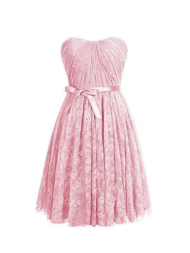 A-line Sweetheart Short/Mini Lace with Sashes / Ribbons Bridesmaid Dresses #PDS01013410