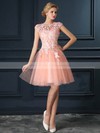 A-line Scoop Neck Short/Mini Tulle with Appliques Lace Bridesmaid Dresses #PDS01013413