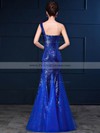 Trumpet/Mermaid One Shoulder Floor-length Tulle Sequined with Ruffles Bridesmaid Dresses #PDS01013420