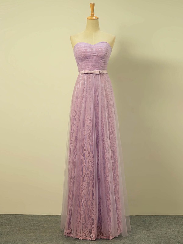 A-line Sweetheart Floor-length Lace Tulle with Sashes / Ribbons Bridesmaid Dresses #PDS01013422