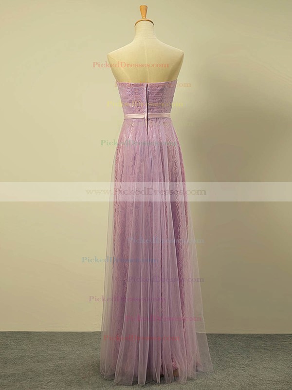 A-line Sweetheart Floor-length Lace Tulle with Sashes / Ribbons Bridesmaid Dresses #PDS01013422