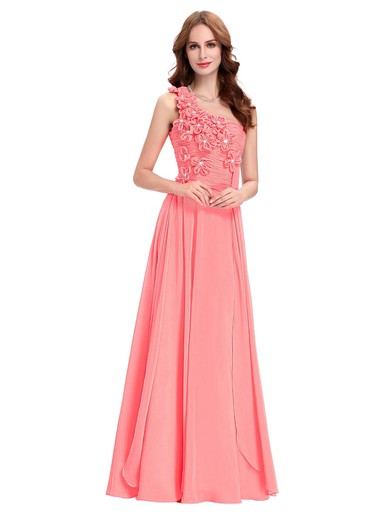 A-line One Shoulder Floor-length Chiffon with Crystal Detailing Bridesmaid Dresses #PDS01013431