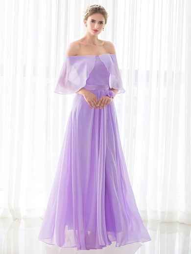 A-line Off-the-shoulder Floor-length Chiffon with Sashes / Ribbons Bridesmaid Dresses #PDS01013433