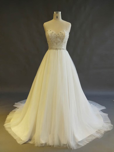 Ball Gown Sweetheart Chapel Train Tulle with Beading Wedding Dresses #PDS00022897