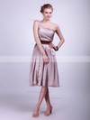 Satin A-line One Shoulder Tea-length Sashes/Ribbons Bridesmaid Dresses #PDS02013625