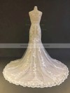 Trumpet/Mermaid Scoop Neck Court Train Tulle with Appliques Lace Wedding Dresses #PDS00022903