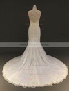 Trumpet/Mermaid Scoop Neck Court Train Tulle with Appliques Lace Wedding Dresses #PDS00022904