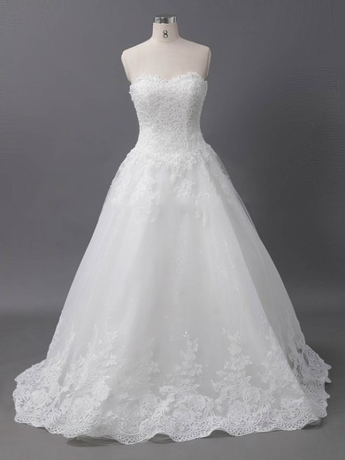 Ball Gown Sweetheart Court Train Tulle with Sequins Wedding Dresses #PDS00022905