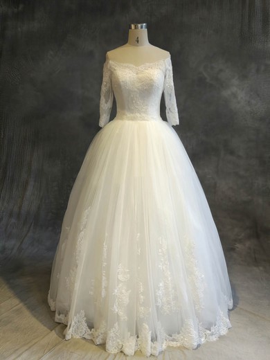 Ball Gown Off-the-shoulder Floor-length Tulle with Sequins Wedding Dresses #PDS00022910