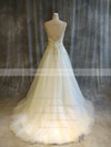 Princess V-neck Sweep Train Tulle with Pearl Detailing Wedding Dresses #PDS00022911