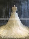 Ball Gown Scoop Neck Chapel Train Tulle with Appliques Lace Wedding Dresses #PDS00022913