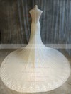 Trumpet/Mermaid V-neck Chapel Train Tulle Lace with Pearl Detailing Wedding Dresses #PDS00022914