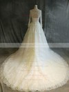 Ball Gown Scoop Neck Chapel Train Tulle with Sequins Wedding Dresses #PDS00022917