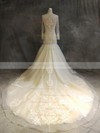 Trumpet/Mermaid Scoop Neck Chapel Train Organza Tulle with Appliques Lace Wedding Dresses #PDS00022918
