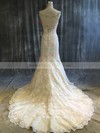 Trumpet/Mermaid V-neck Sweep Train Tulle Lace with Sequins Wedding Dresses #PDS00022920