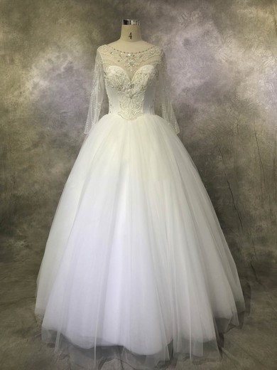 Ball Gown Scoop Neck Floor-length Tulle with Sequins Wedding Dresses #PDS00022923