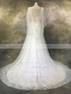 A-line V-neck Court Train Tulle Lace with Appliques Lace Wedding Dresses #PDS00022936
