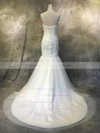 Trumpet/Mermaid Strapless Court Train Tulle with Flower(s) Wedding Dresses #PDS00022940