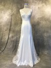 Trumpet/Mermaid V-neck Court Train Satin Tulle with Appliques Lace Wedding Dresses #PDS00022941