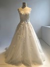 Ball Gown Scoop Neck Cathedral Train Tulle with Appliques Lace Wedding Dresses #PDS00022949