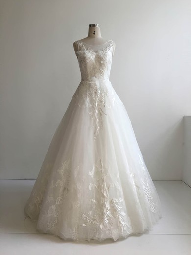 Ball Gown Scoop Neck Floor-length Lace Tulle with Appliques Lace Wedding Dresses #PDS00022951