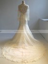 Trumpet/Mermaid Scoop Neck Court Train Tulle with Appliques Lace Wedding Dresses #PDS00022953