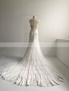 Trumpet/Mermaid Scoop Neck Court Train Lace Tulle with Pearl Detailing Wedding Dresses #PDS00022954
