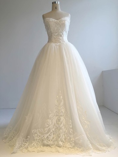 Ball Gown V-neck Floor-length Tulle with Beading Wedding Dresses #PDS00022955