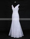 Trumpet/Mermaid V-neck Floor-length Lace with Ruffles Wedding Dresses #PDS00022956