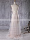 A-line V-neck Sweep Train Tulle with Appliques Lace Wedding Dresses #PDS00022959