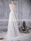 A-line Scoop Neck Sweep Train Tulle Chiffon with Lace Wedding Dresses #PDS00022963