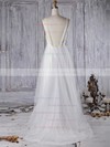 A-line V-neck Sweep Train Tulle with Sequins Wedding Dresses #PDS00022966