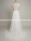 A-line Scoop Neck Sweep Train Tulle Chiffon with Appliques Lace Wedding Dresses #PDS00022968