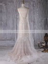 Trumpet/Mermaid V-neck Sweep Train Lace Tulle with Ruffles Wedding Dresses #PDS00022970