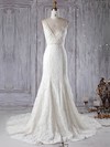Trumpet/Mermaid V-neck Court Train Lace Tulle with Appliques Lace Wedding Dresses #PDS00022972