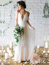 A-line V-neck Sweep Train Tulle with Sashes / Ribbons Wedding Dresses #PDS00022975