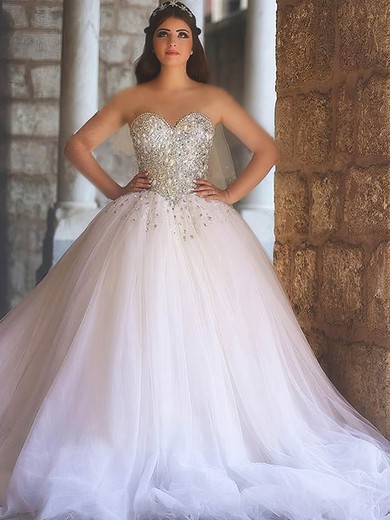Ball Gown Sweetheart Court Train Tulle with Crystal Detailing Wedding Dresses #PDS00022979