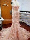Trumpet/Mermaid Sweetheart Court Train Tulle with Appliques Lace Wedding Dresses #PDS00022981