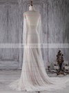 Trumpet/Mermaid V-neck Sweep Train Lace with Buttons Wedding Dresses #PDS00022998