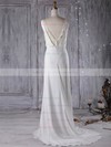 Sheath/Column V-neck Sweep Train Chiffon with Lace Wedding Dresses #PDS00023000