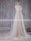 A-line V-neck Sweep Train Tulle with Sashes / Ribbons Wedding Dresses #PDS00023001