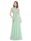 A-line Scoop Neck Floor-length Lace Chiffon with Pleats Bridesmaid Dresses #PDS01013435